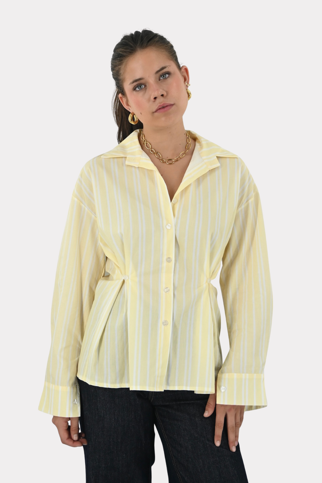 Fay-blouse-striped-pale-yellow/wit-fashiontiger