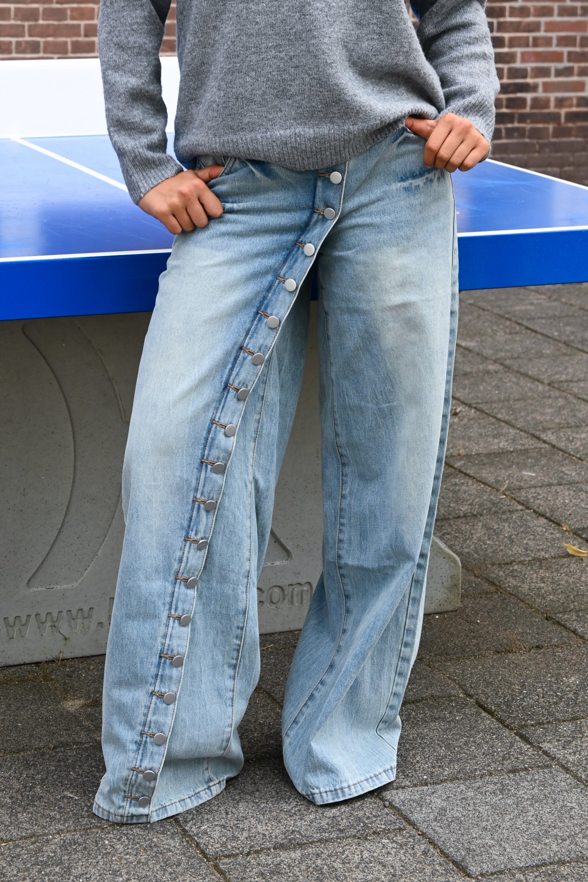 Button wide-leg jeans - blue