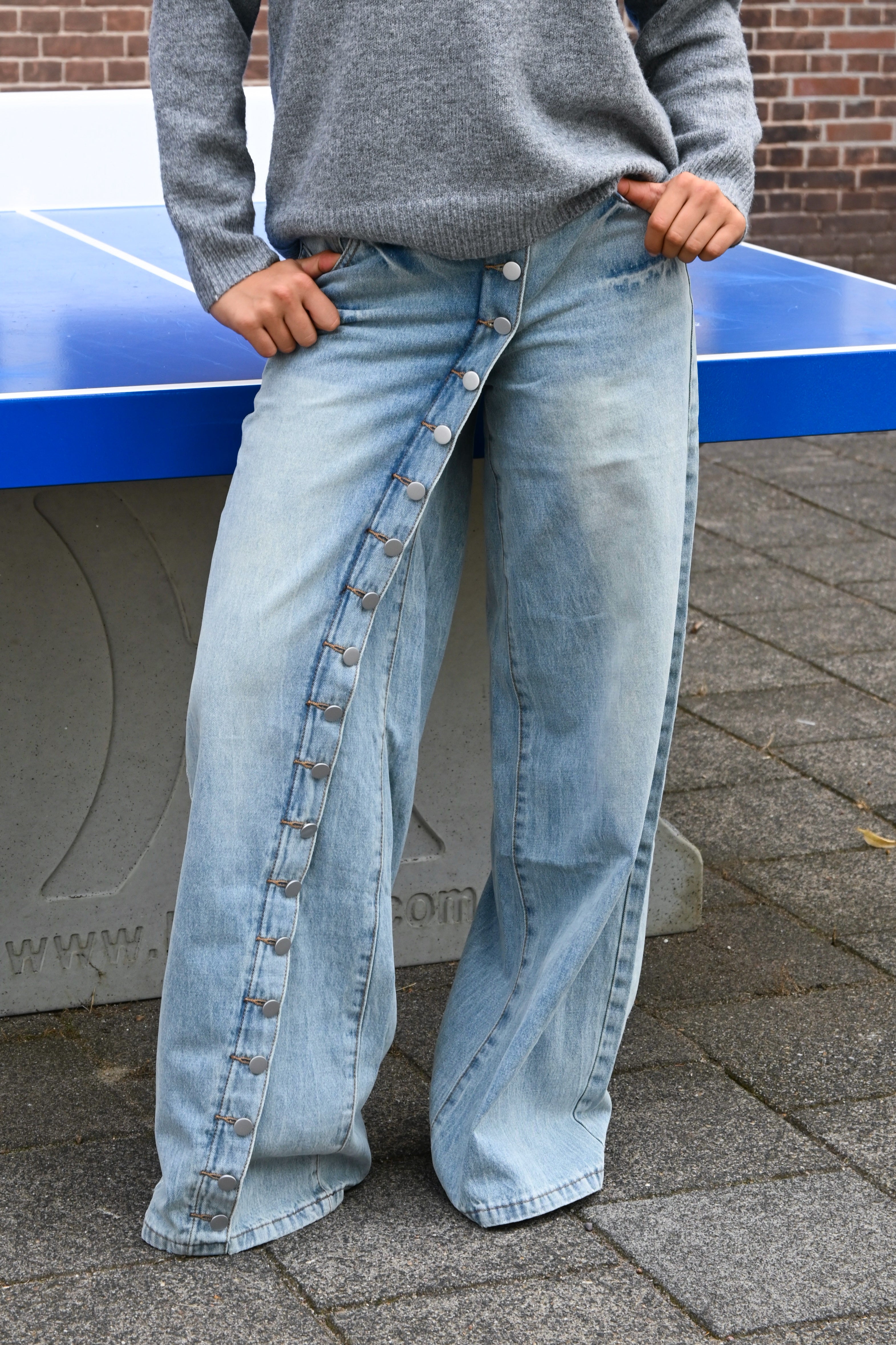 Jean wide leg à boutons - bleu