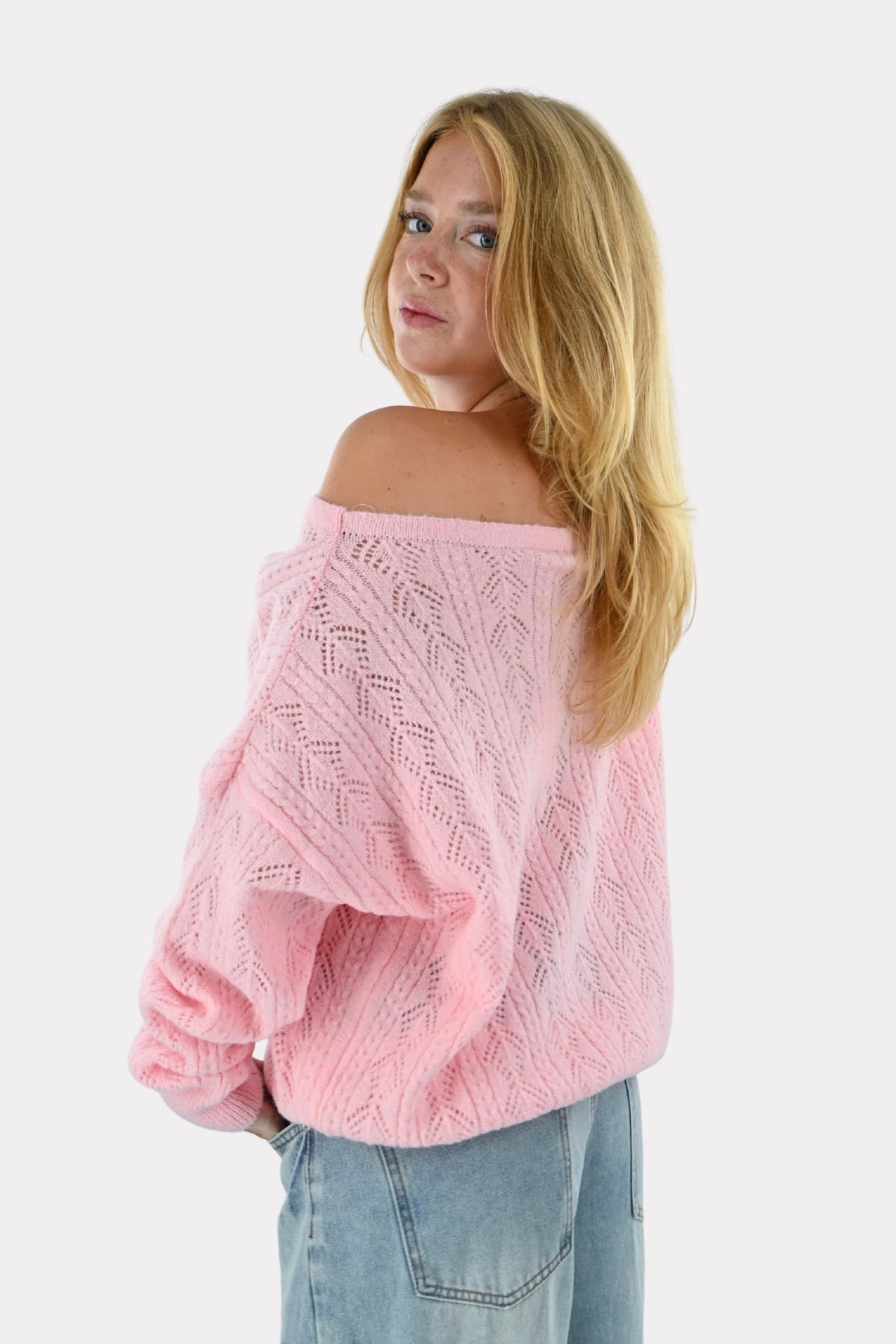 Lola off shoulder knit - roze
