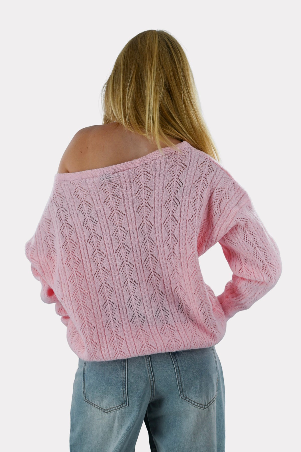 Lola off shoulder knit - roze