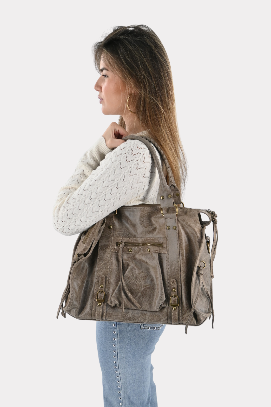 Vintage school bag - taupe
