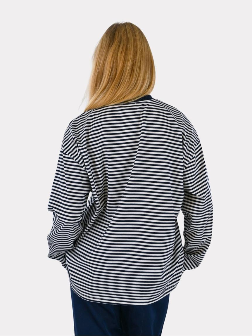 Tiger striped longsleeve - navy/wit