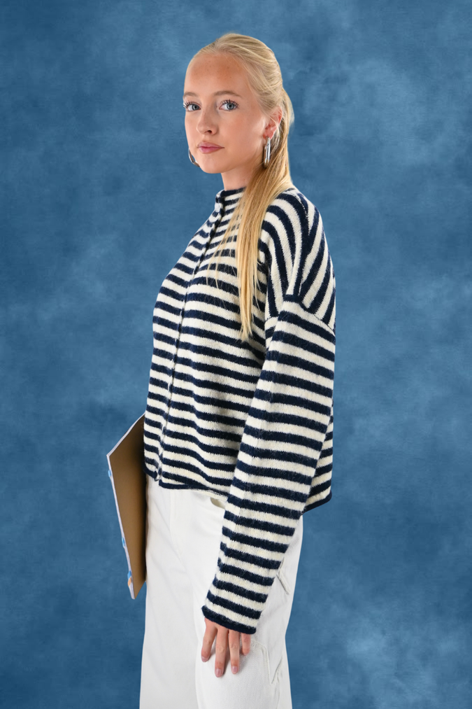 Eleanor classic stripe cardigan - navy/wit