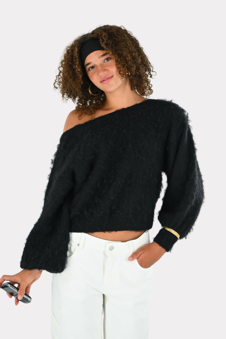 Maira off shoulder knit - zwart