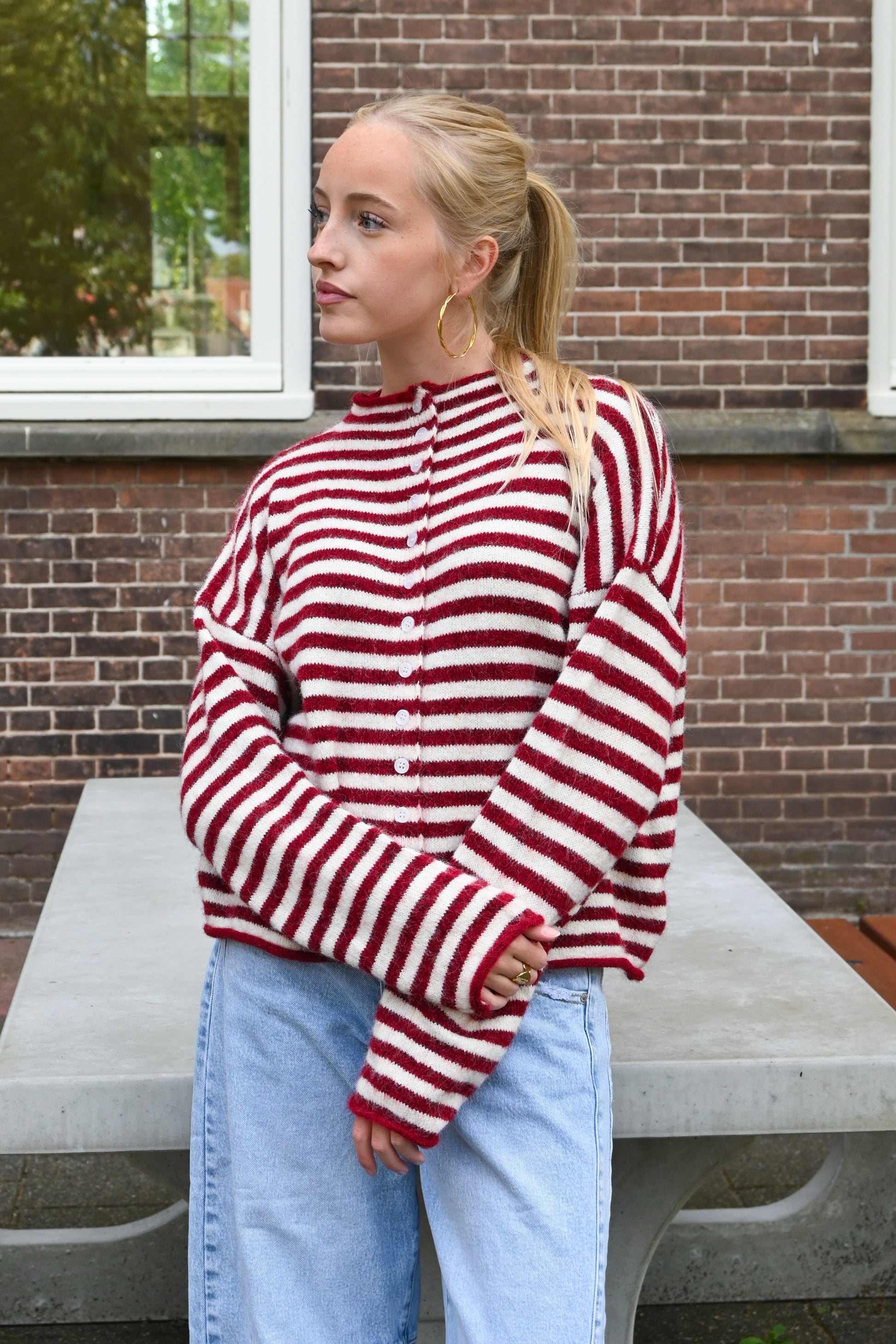 Eleanor classic stripe cardigan - bordeaux/wit