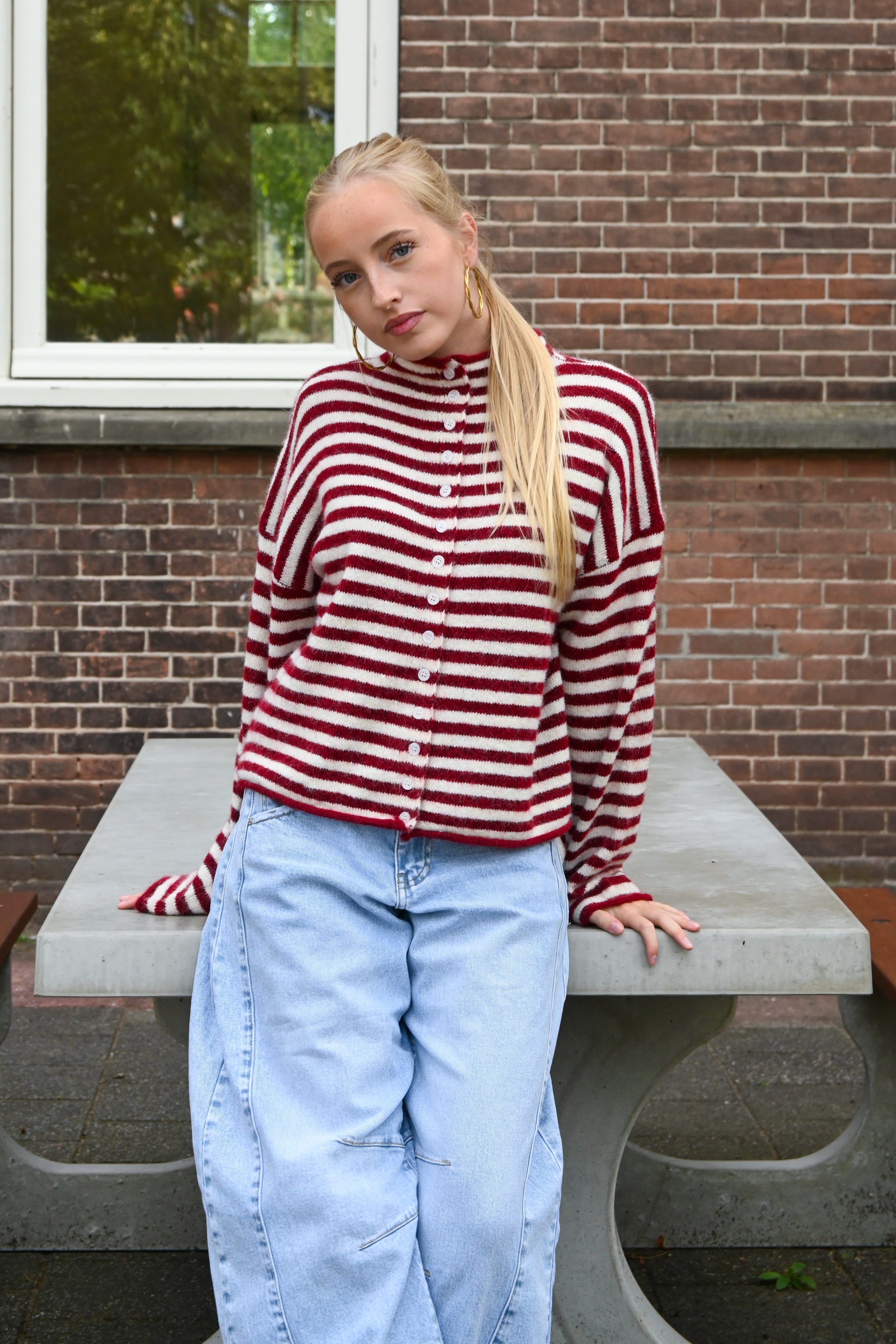 Eleanor classic stripe cardigan - bordeaux/wit