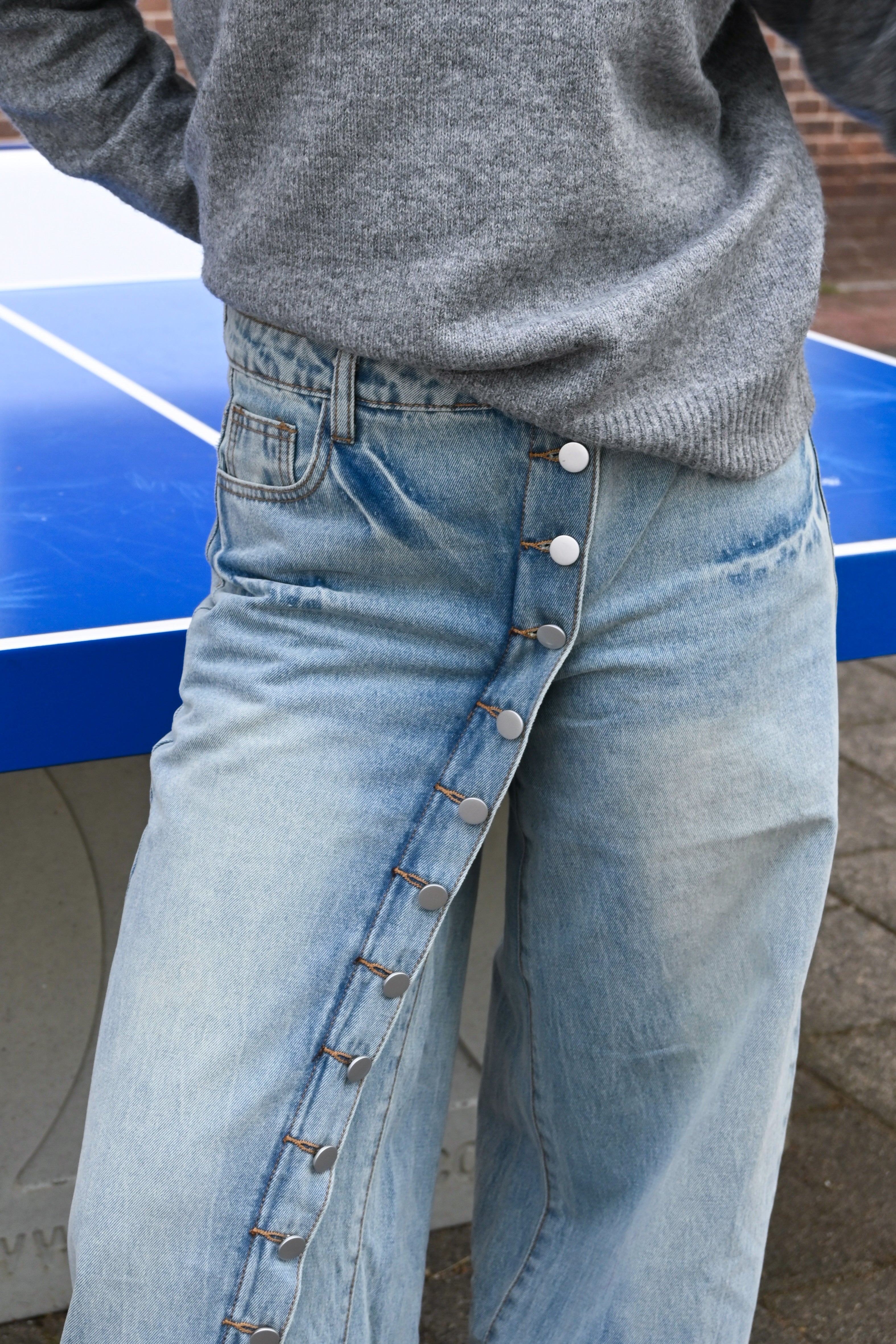 Jean wide leg à boutons - bleu