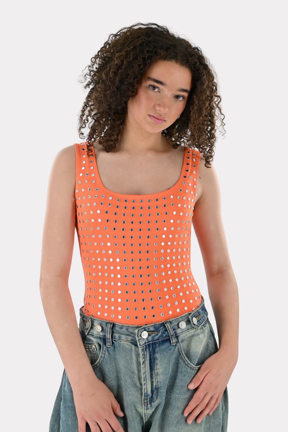 Amelie studded body - oranje - Fashiontiger 4