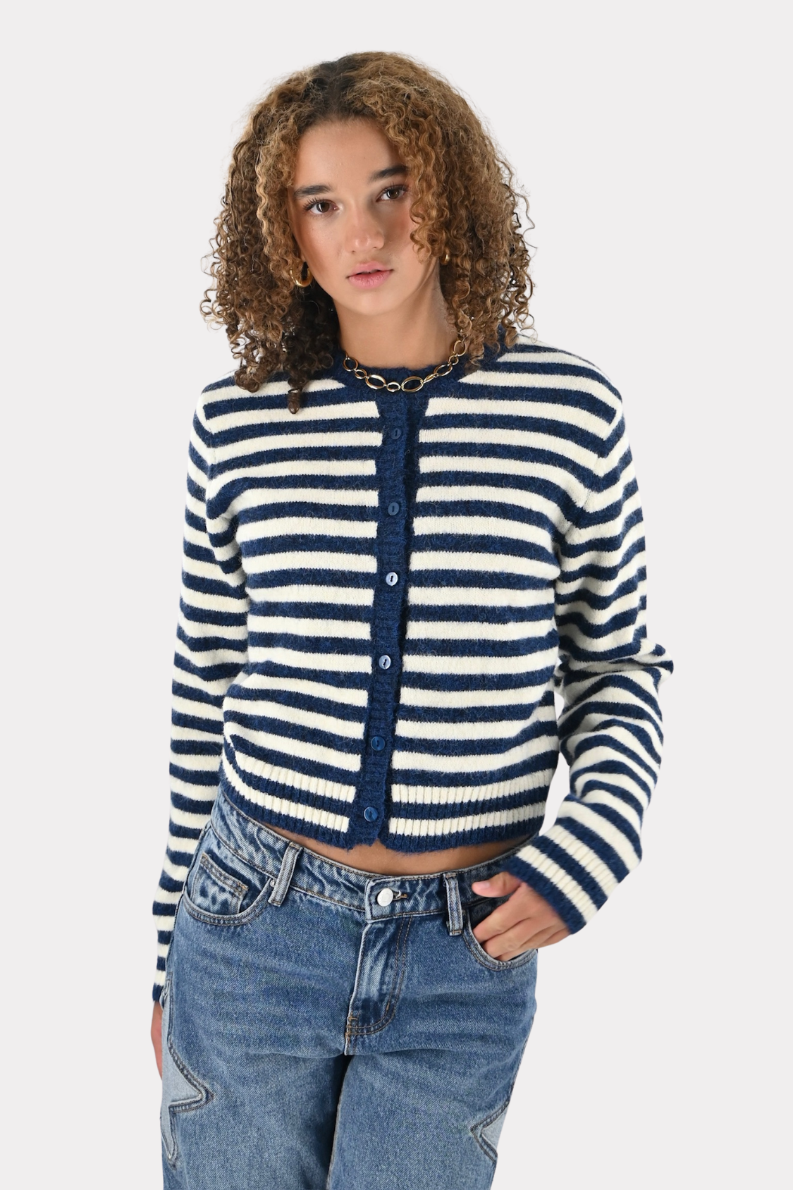 Ayla cardigan - navy/wit - fashiontiger
