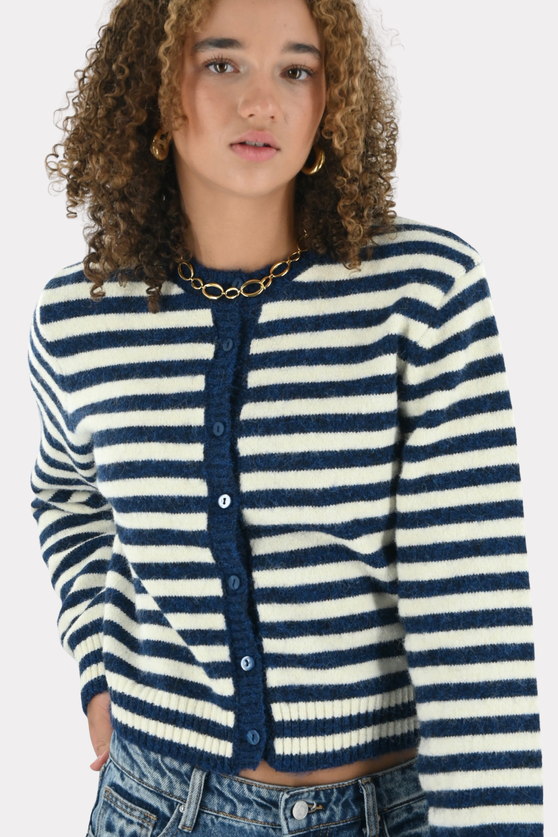Ayla cardigan - navy/wit - fashiontiger 2