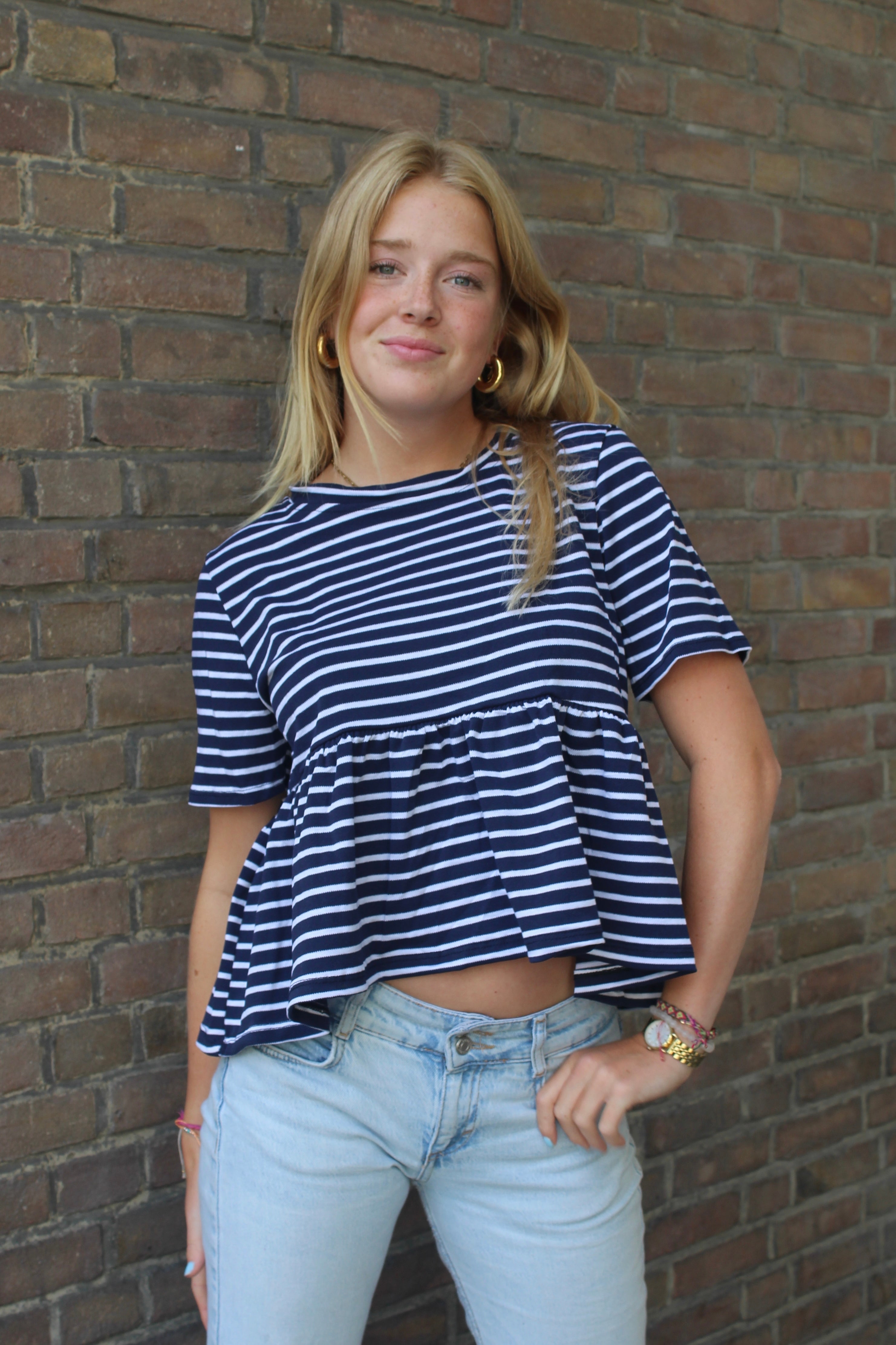 Striped top - navy/white