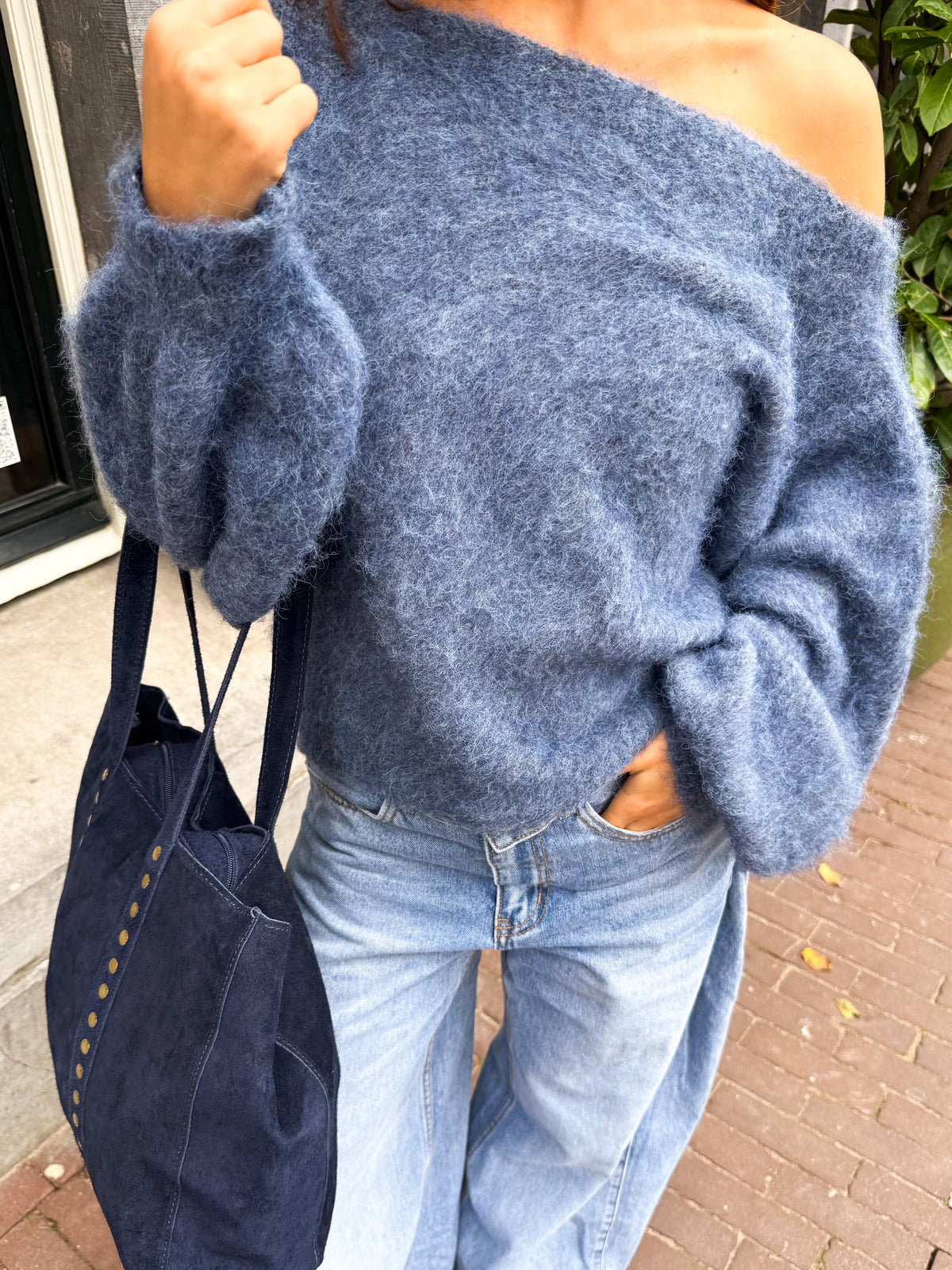 Maira Off-Shoulder-Stricktop - Blau