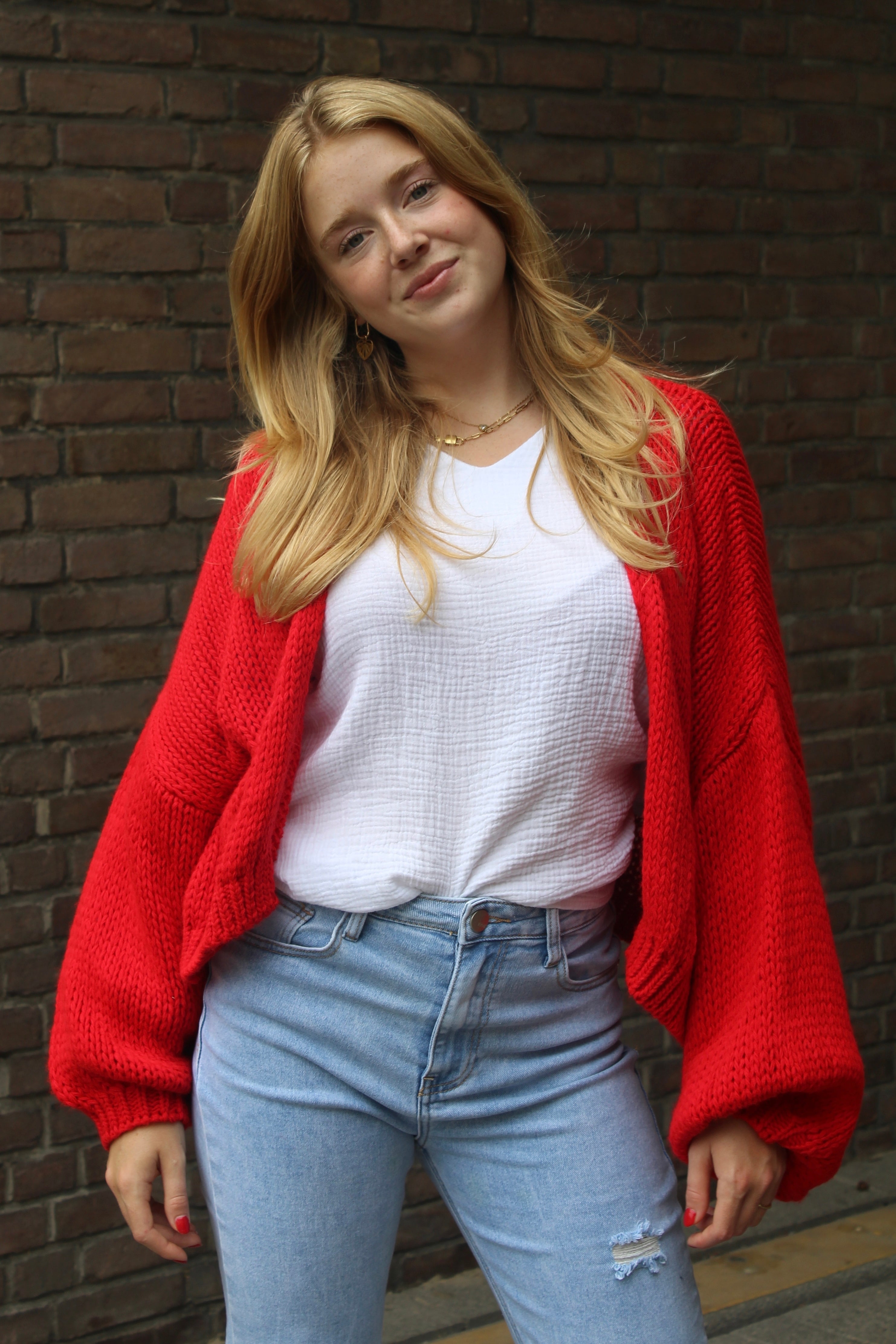 Knit cardigan SHORT- red