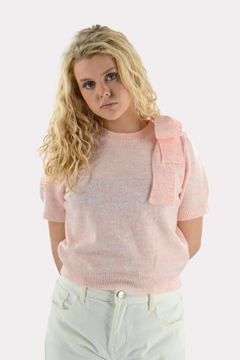 Bow side knit - roze - Fashiontiger 1