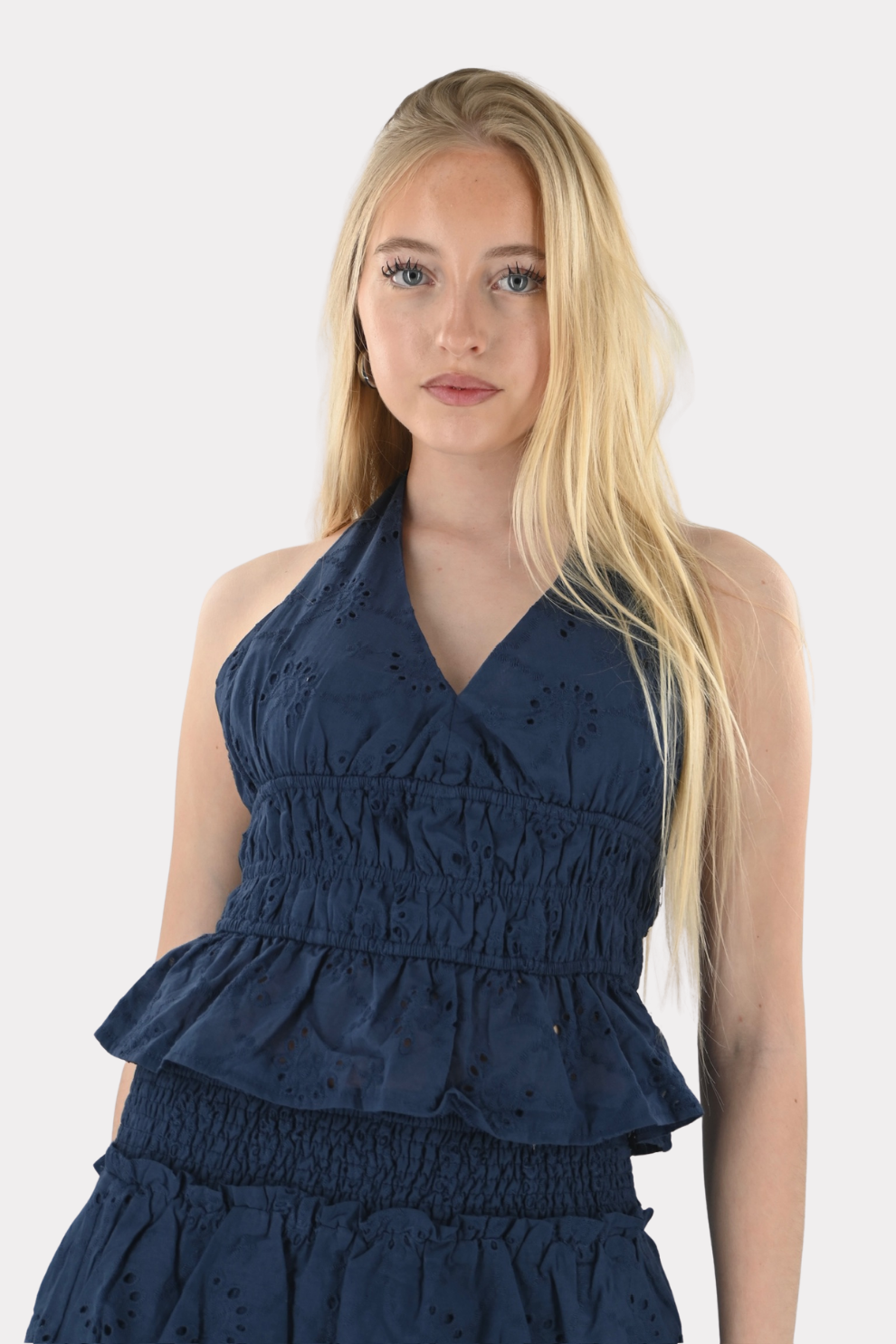 Korallfarbenes Top - Marineblau - Fashiontiger 4