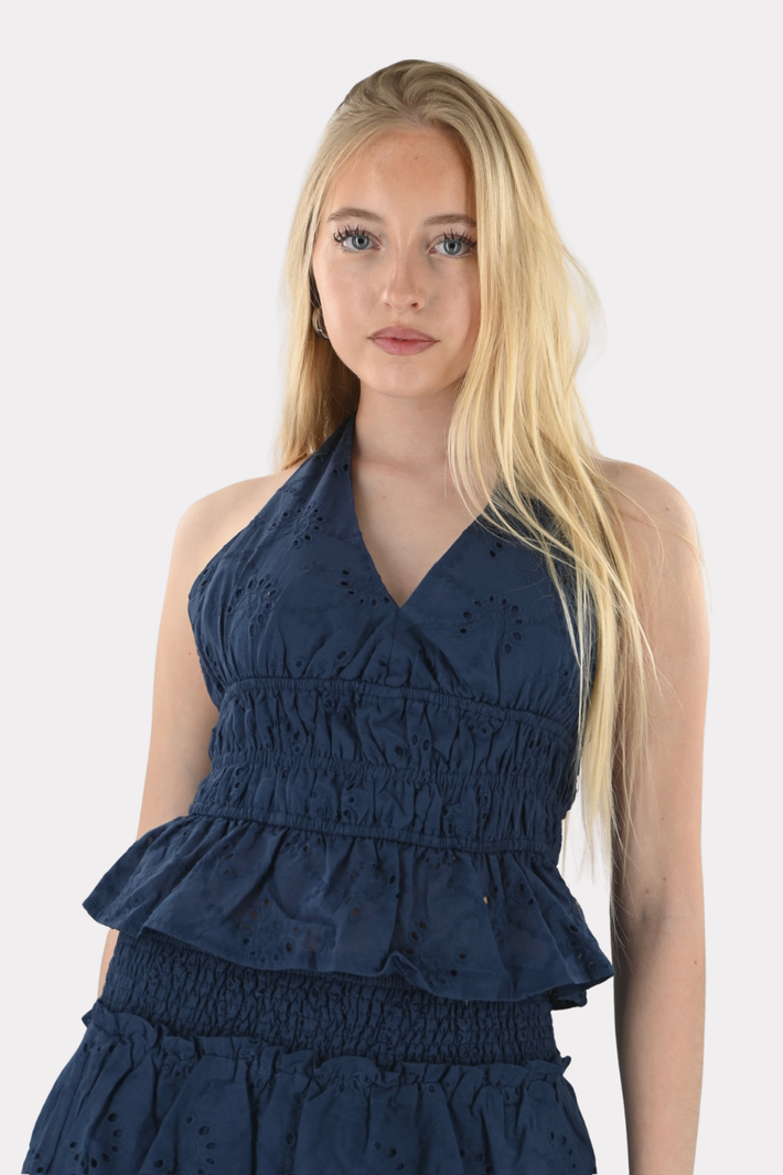 Korallfarbenes Top - Marineblau - Fashiontiger 4