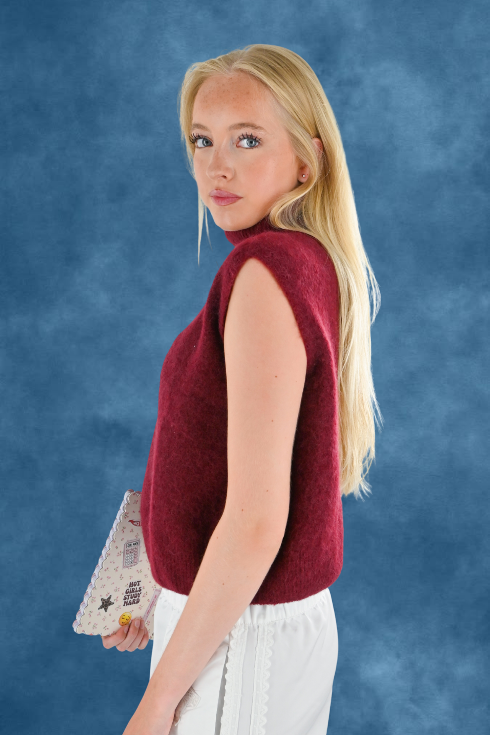 Pull en maille cosy à col montant - bordeaux - Fashiontiger 6