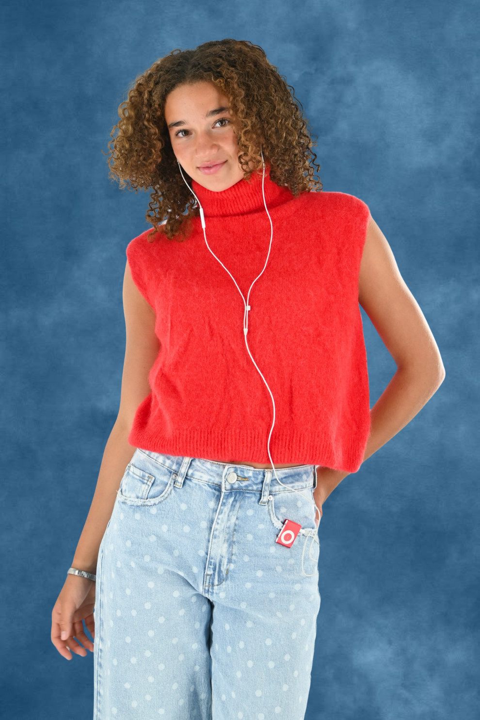 Pull en maille douillette à col montant - rouge - Fashiontiger 5