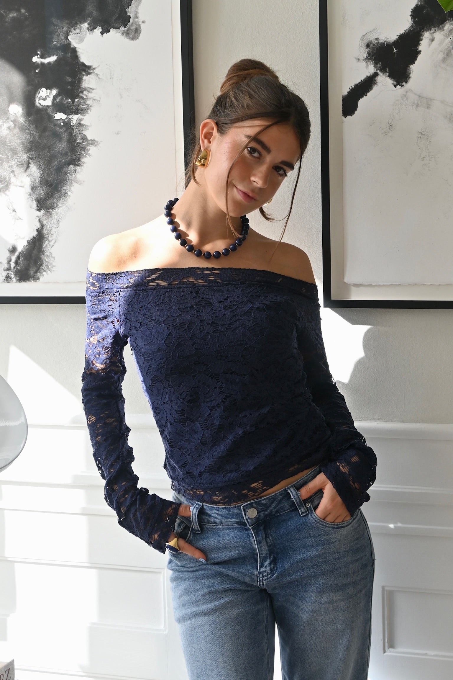 Mara lace top - navy