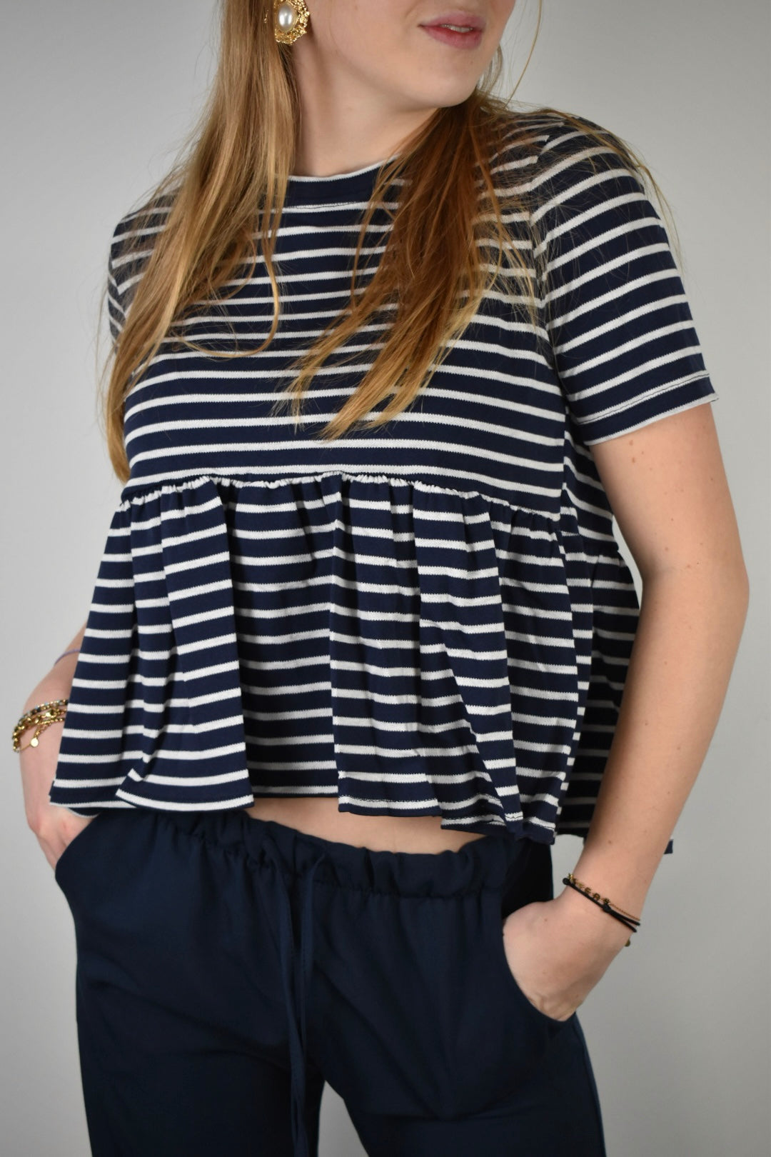 Striped top - navy/white