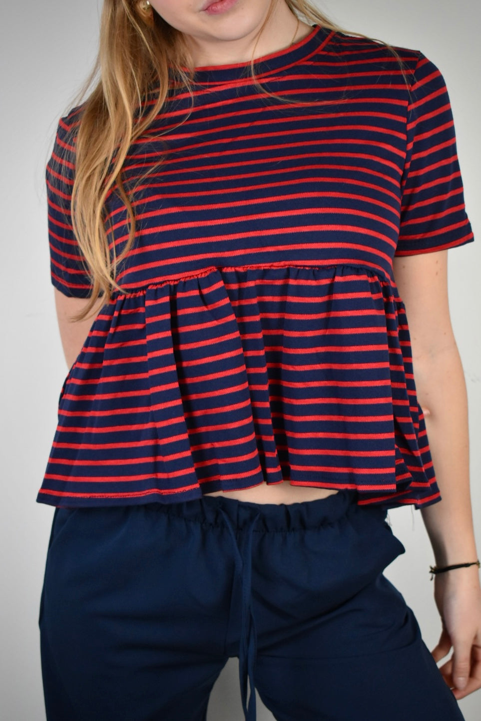 Striped top - navy/red