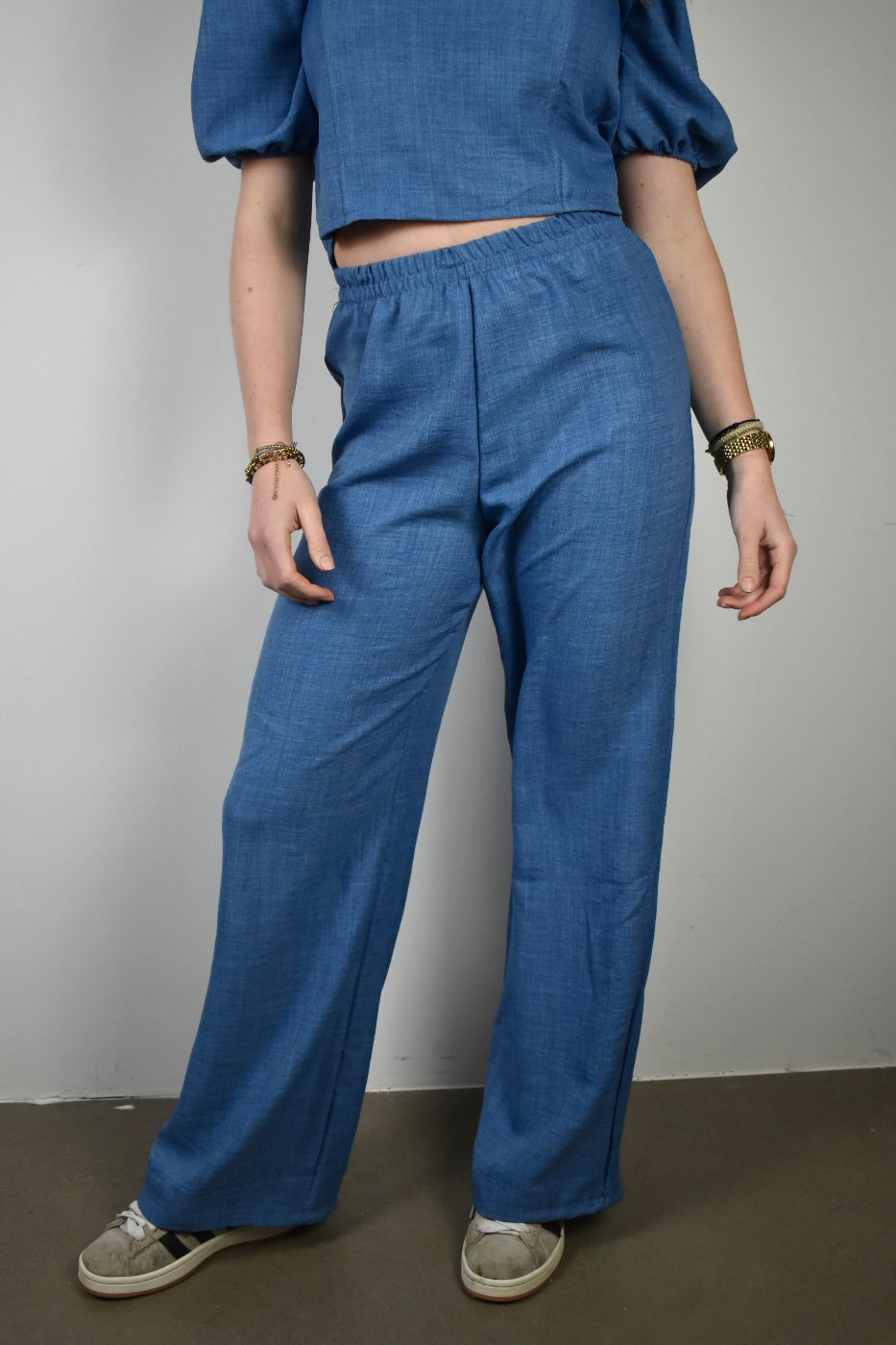 Denim ruffle pants - blue