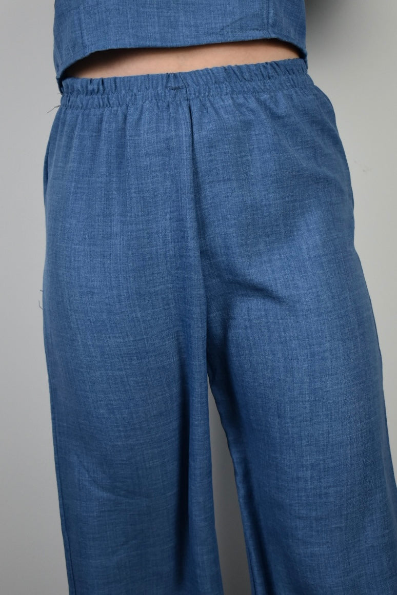 Denim ruffle pants - blauw