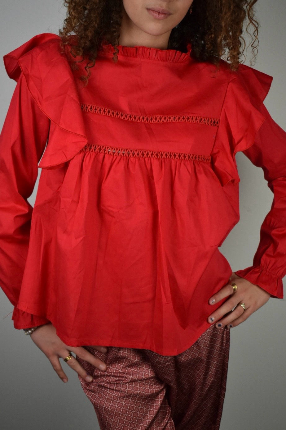 Ruffle blouse - red