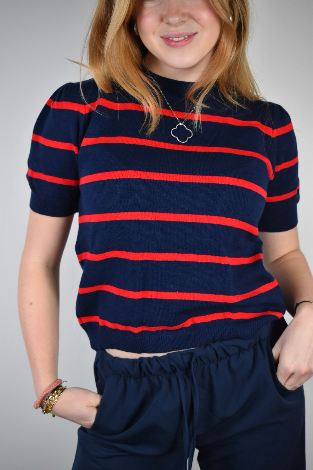 Copenhagen top - navy/rood