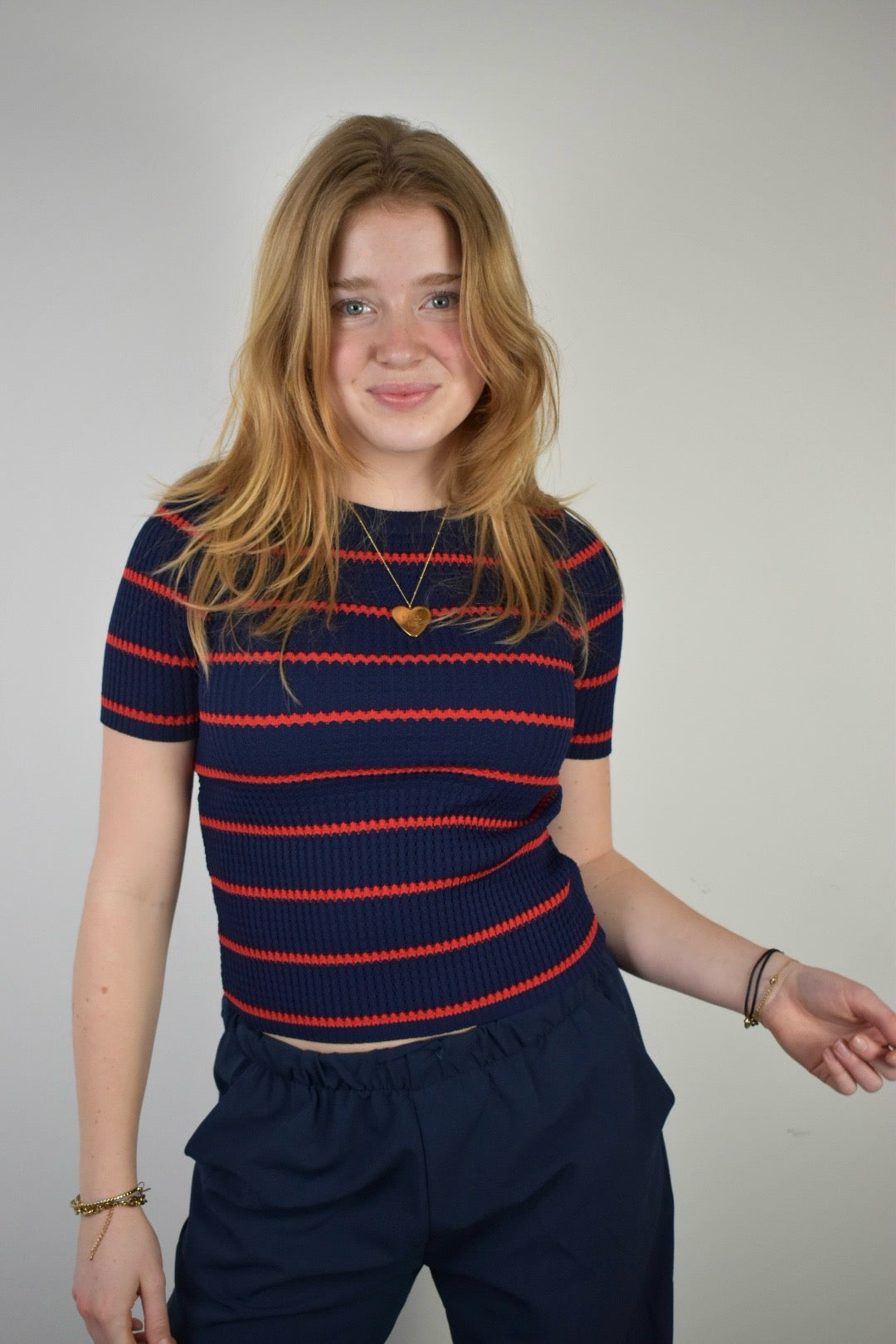 Comfy striped top - navy/rood