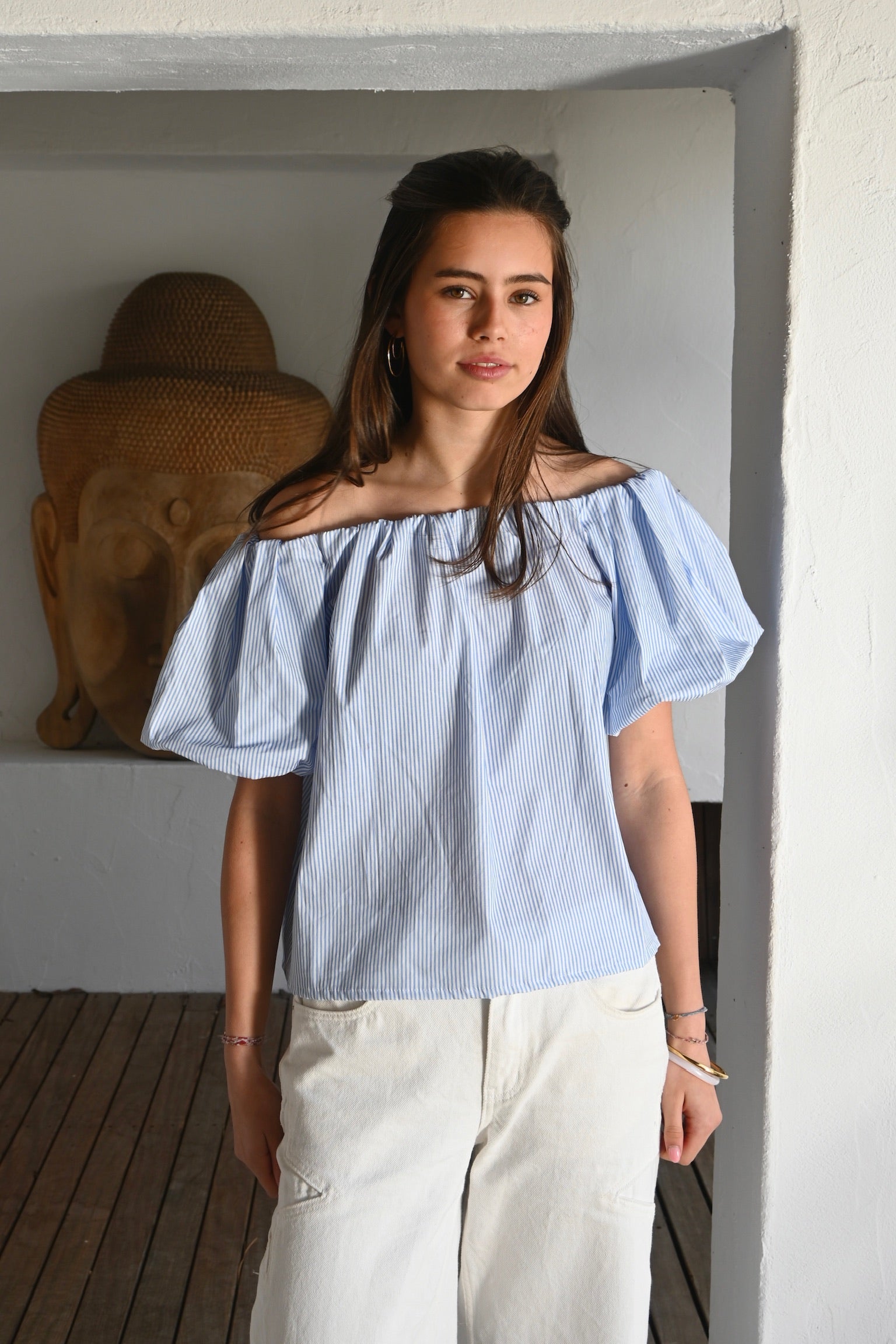 Fiore blouse striped - blauw/wit