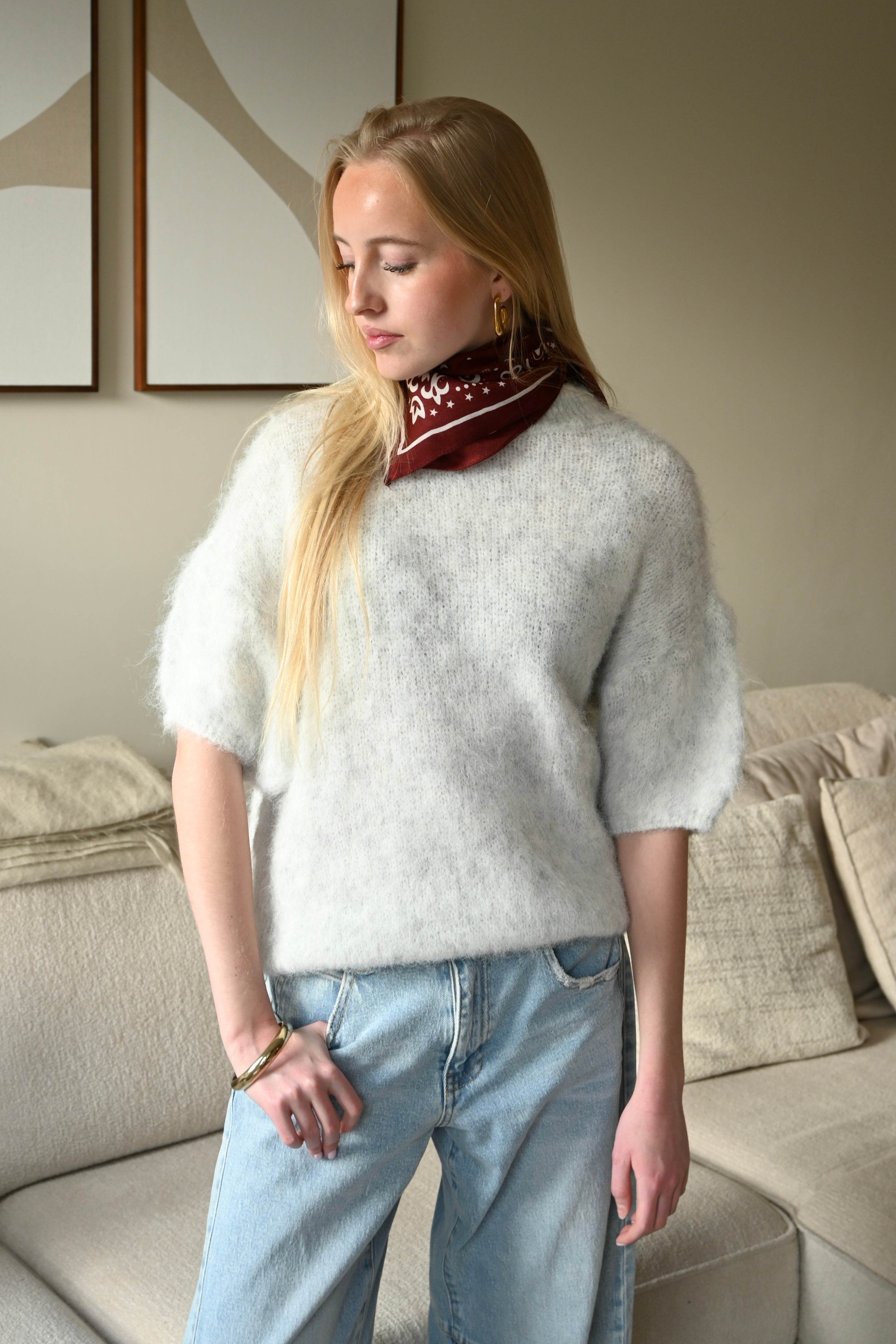 Faye knit short sleeve - grijs