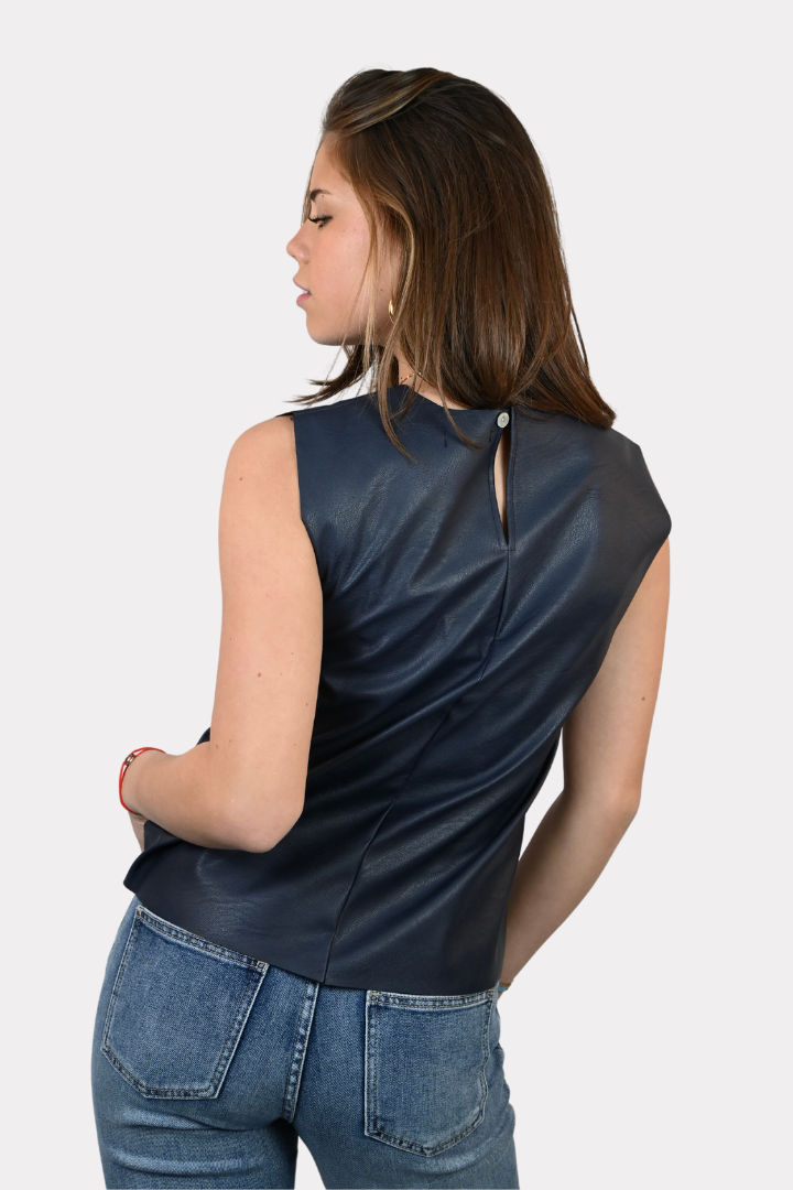 Faux leather top - navy - 8