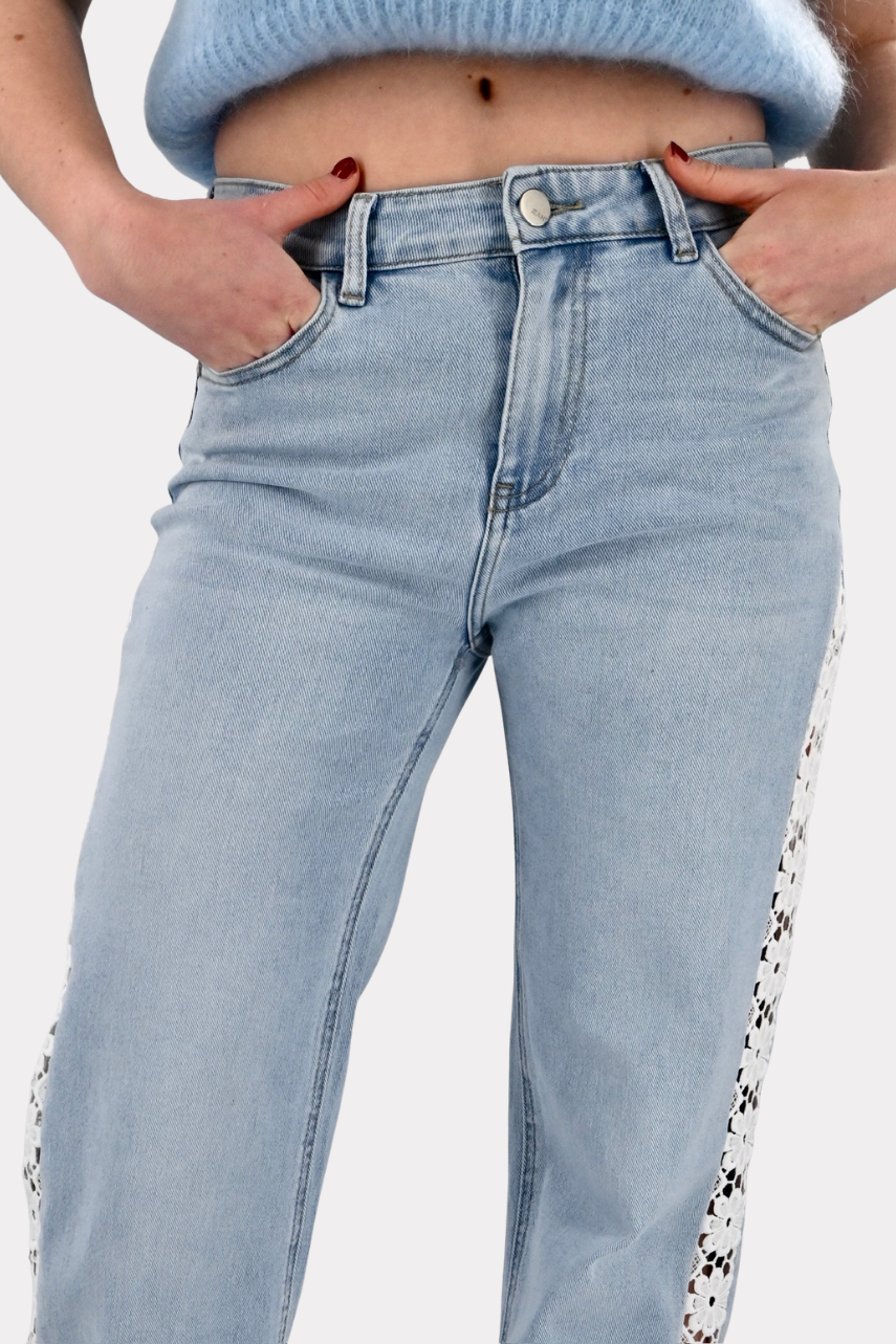 Floral flow jeans - blauw/wit - Fashiontiger 2