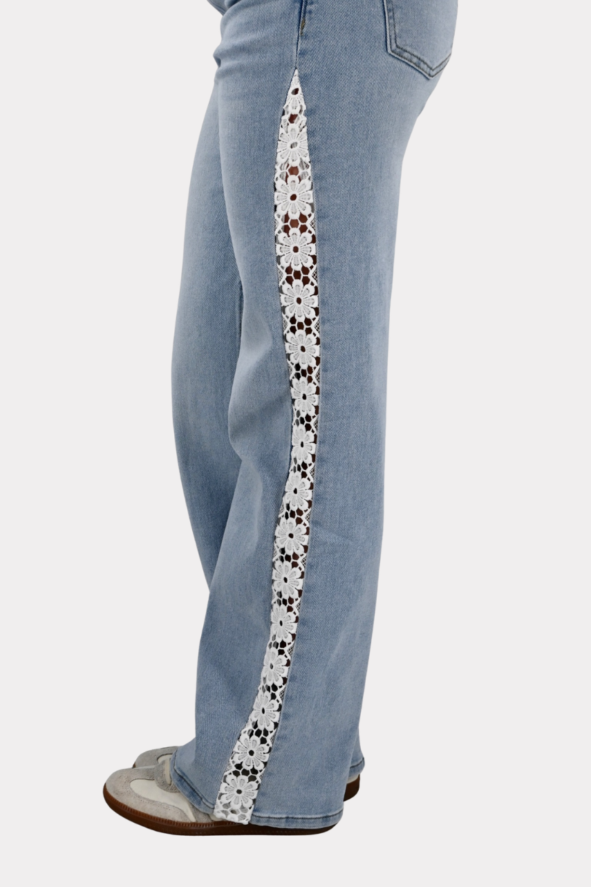 Floral flow jeans - blauw/wit - Fashiontiger 3