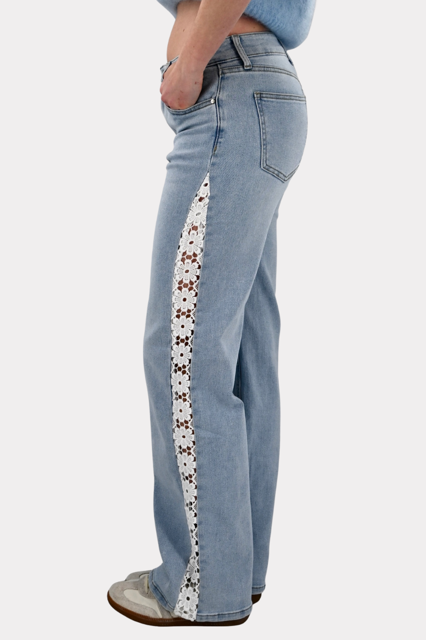 Floral flow jeans - blauw/wit - Fashiontiger 4