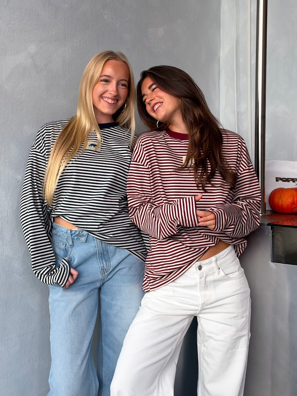 Tiger striped longsleeve - navy/wit