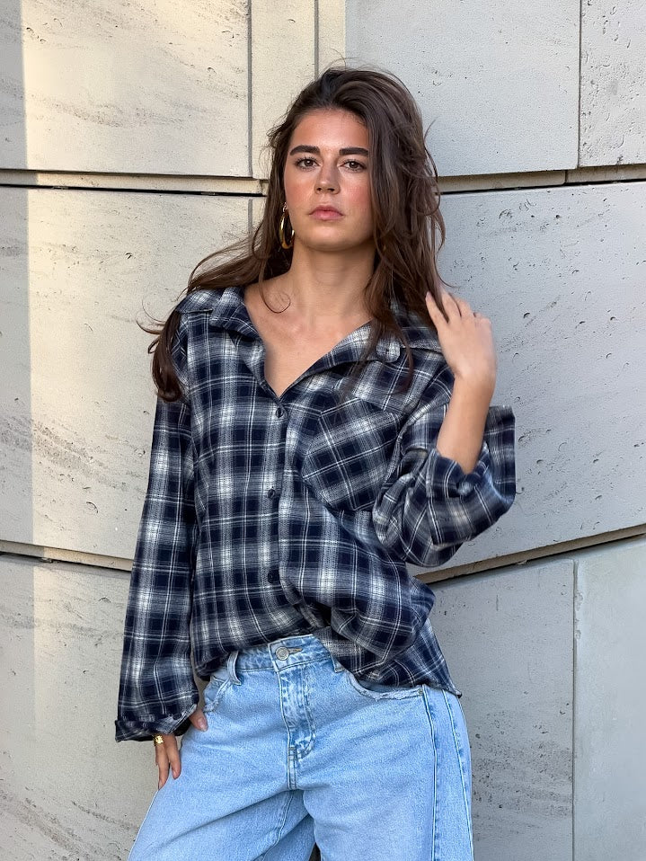 Flanellbluse - Navy