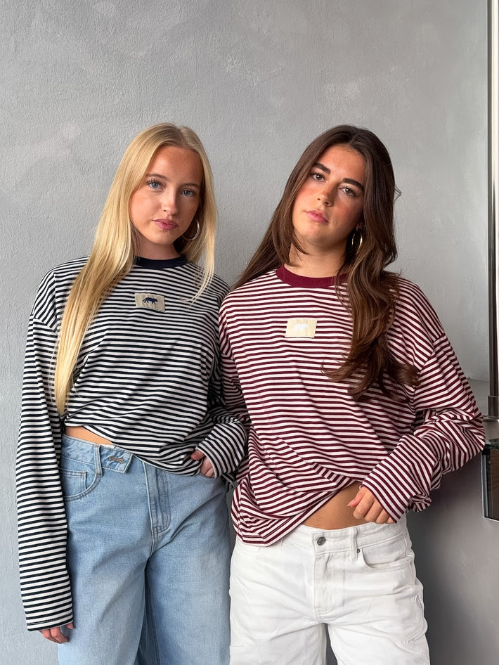 Tiger striped longsleeve - navy/wit