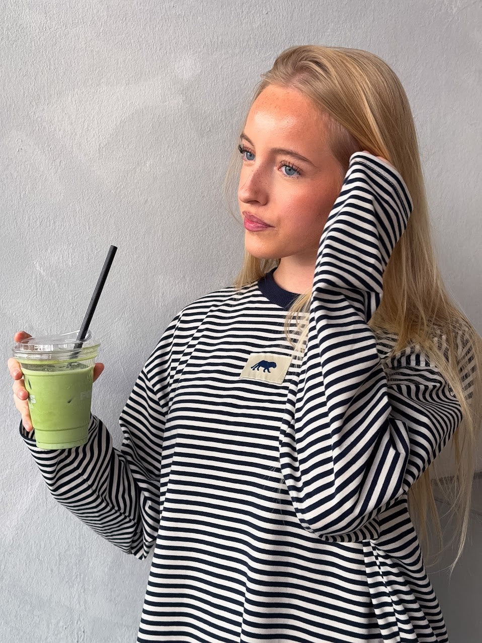 Tiger striped longsleeve - navy/wit