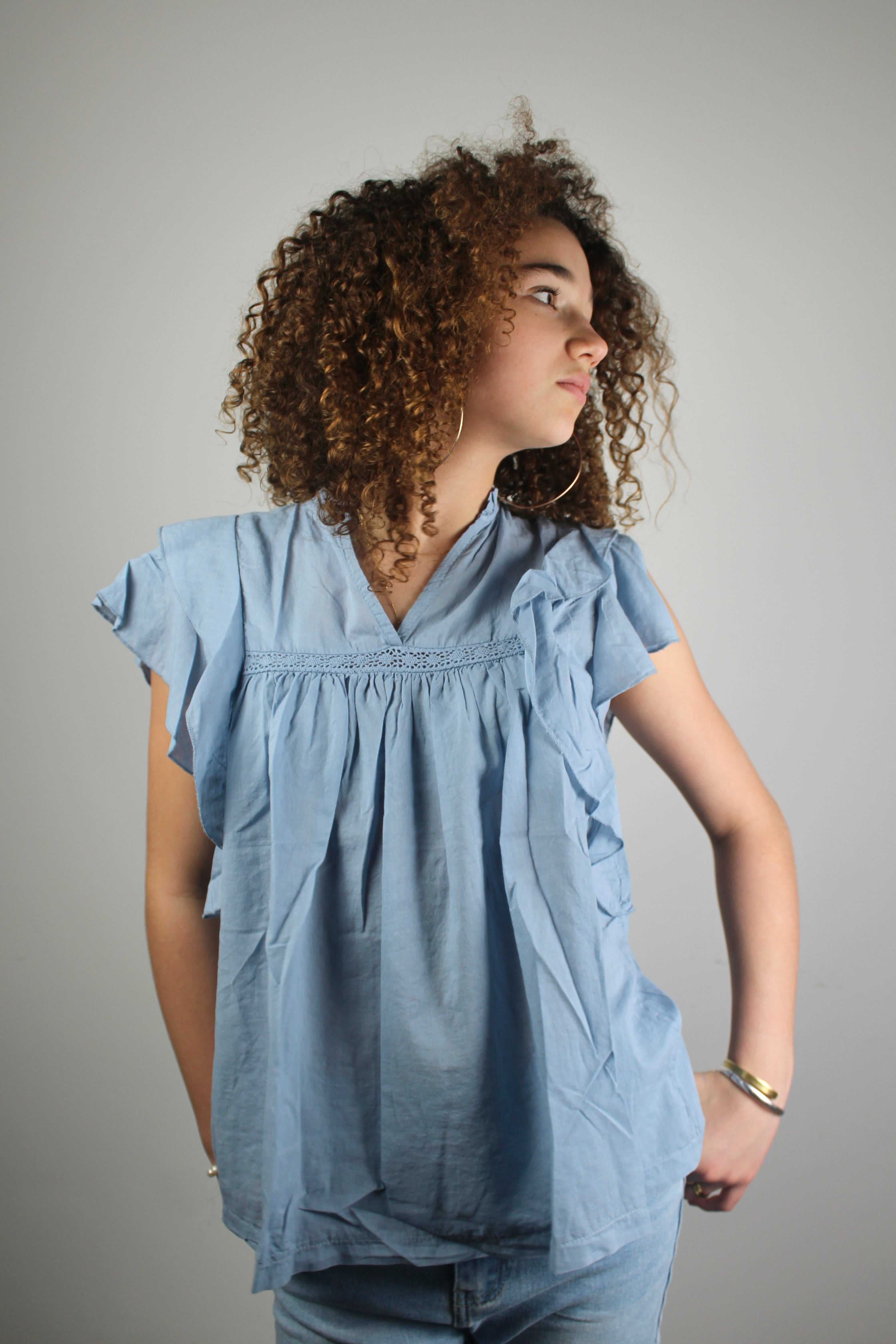 Pippa blouse korte mouw - blauw