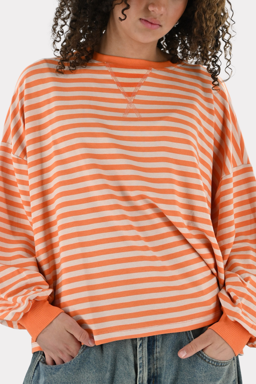 Lore t-shirt long sleeve striped - oranje - Fashiontiger 8
