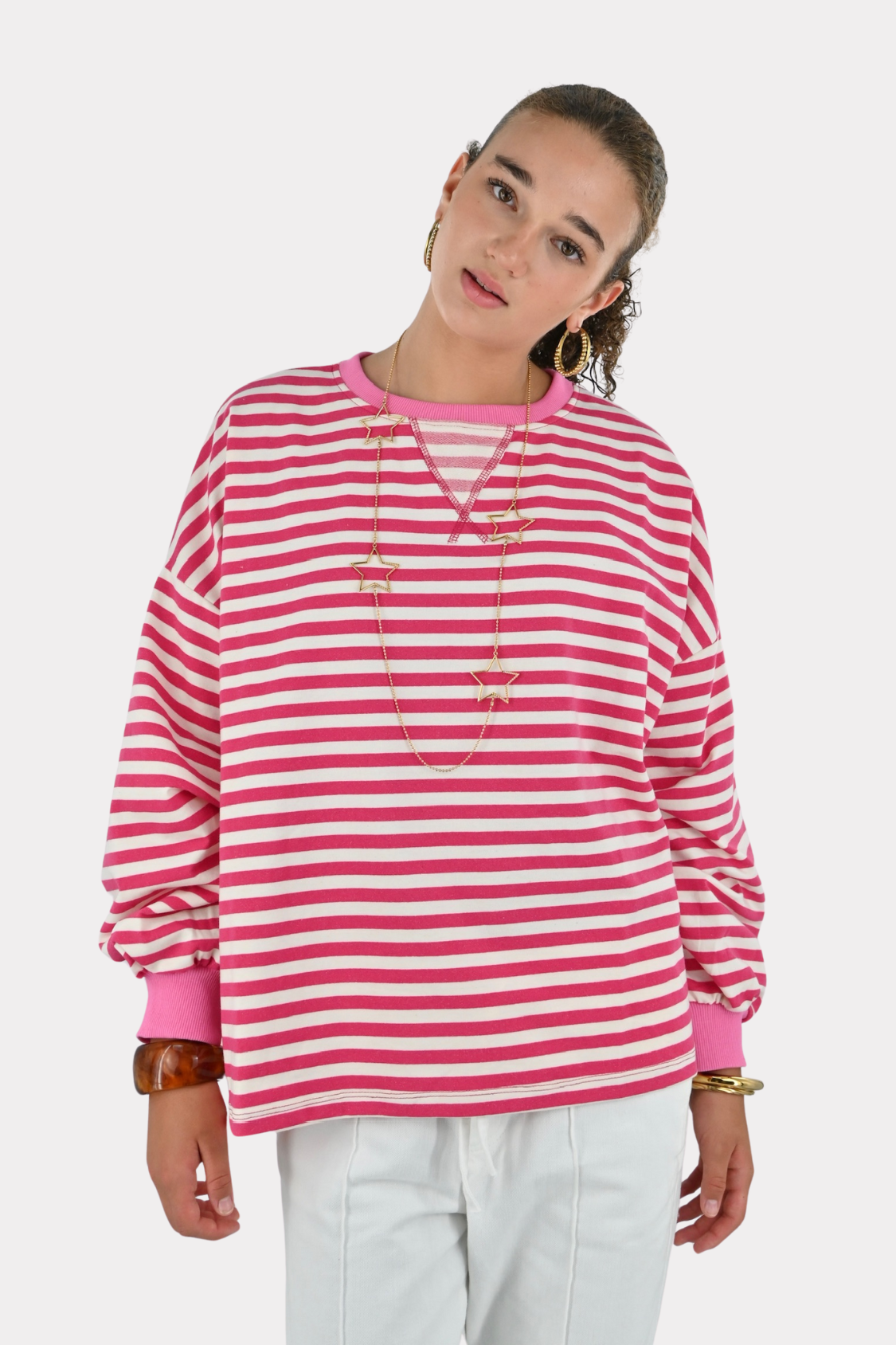 Lore t-shirt long sleeve striped - roze/wit - 3