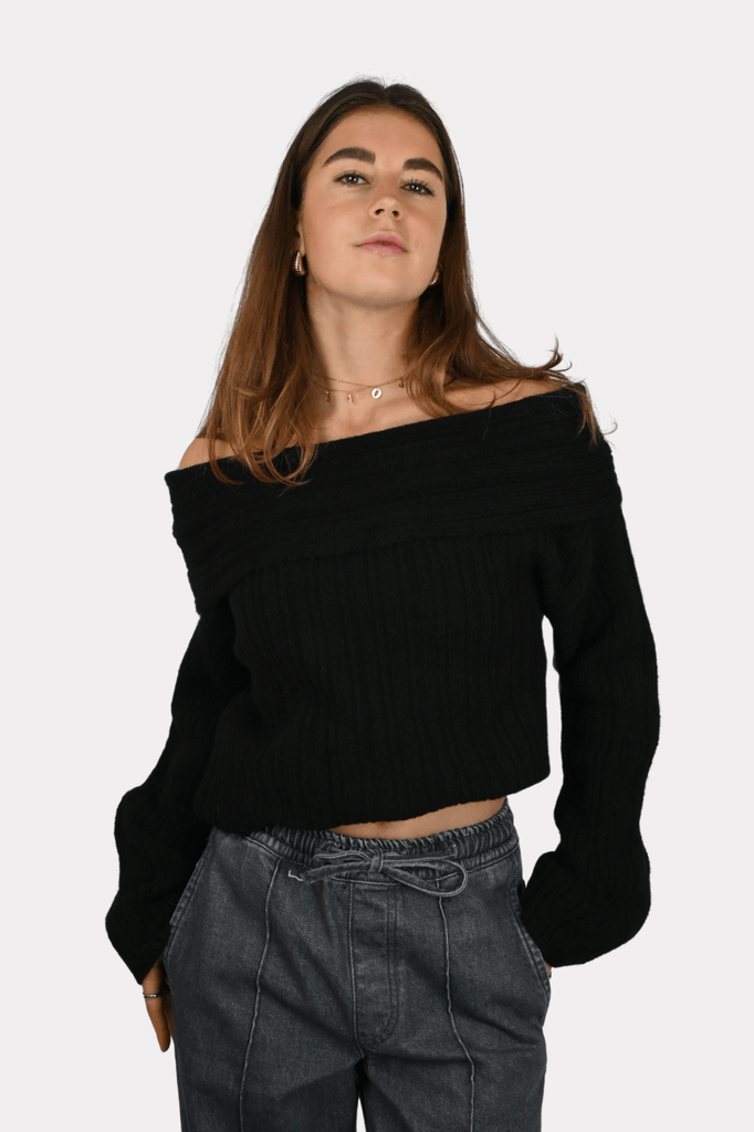 Maxime knit off shoulder - zwart - 1