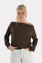 Top en dentelle Michelle - marron - Fashiontiger 1