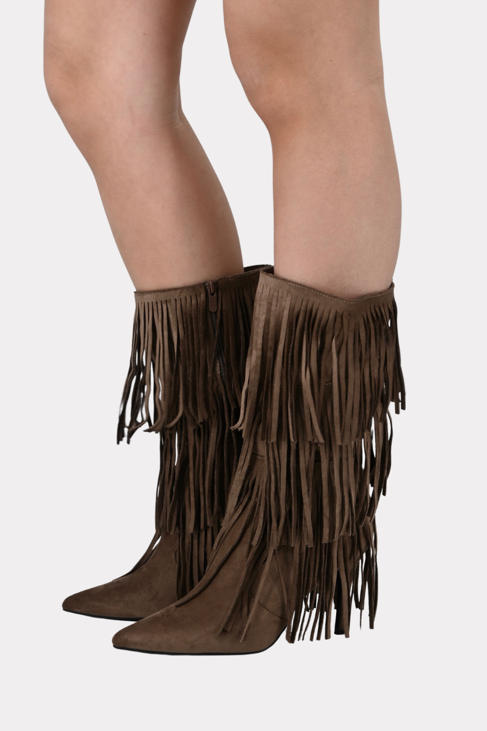 Nova fringed heeled boots - taupe - Fashiontiger 3