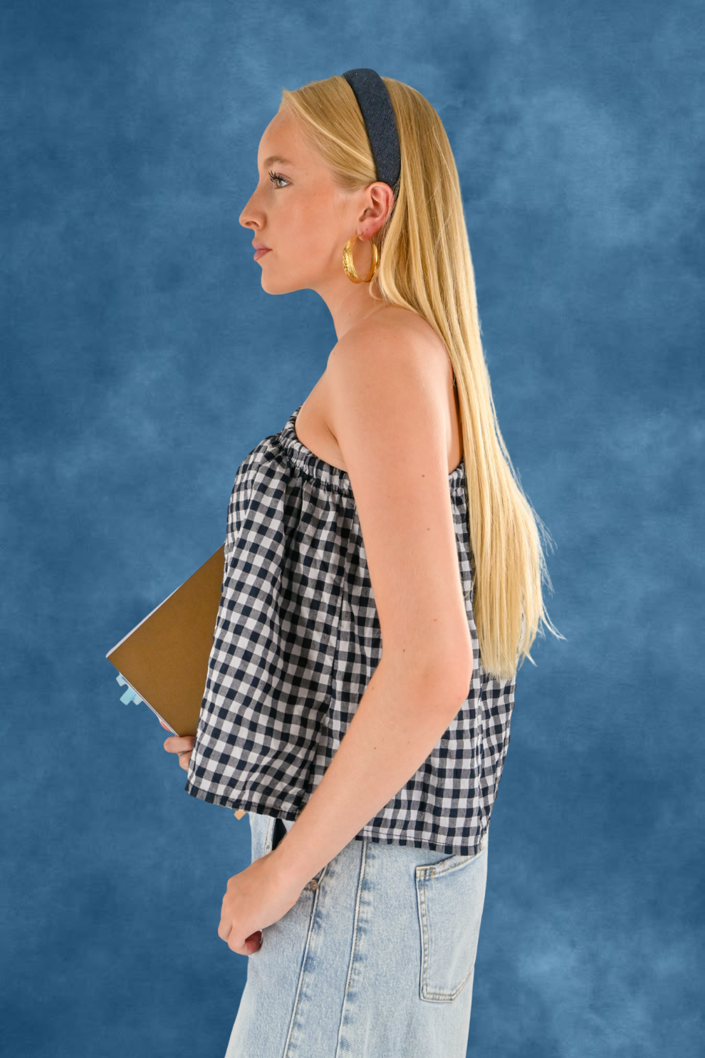 One-Shoulder-Karo-Bluse - blau - Fashiontiger 5