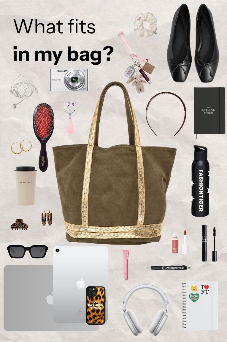 Trendige Tasche - Taupe/Gold