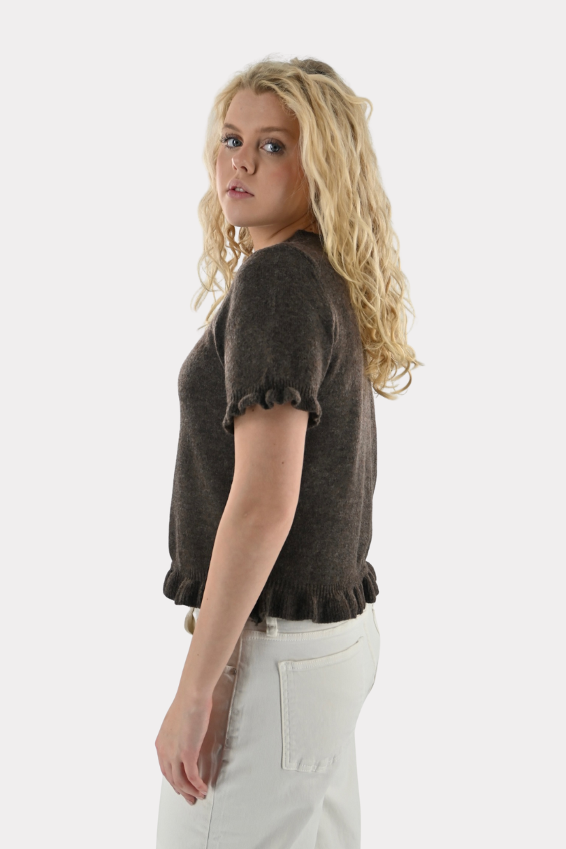 Ruffle knit top - bruin - Fashiontiger 2